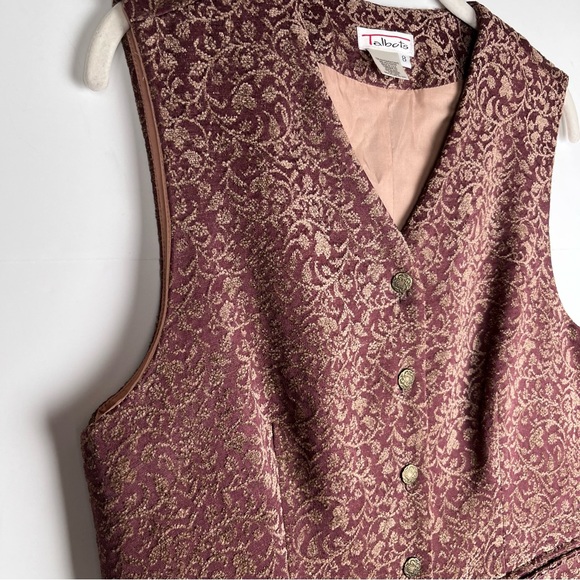 VTG Talbots Brocade Vest Women’s Size 8 Buttons Burgundy Tan Rayon Blend Lined - Picture 3 of 11